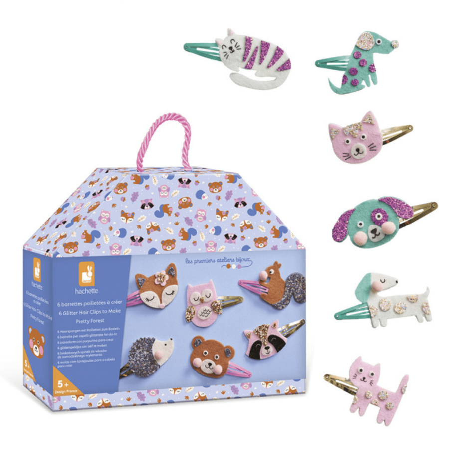 Zestaw kreatywny do tworzenia biżuterii Brokatowe spinki do włosów Leśne zwierzątka 5+ / Janod