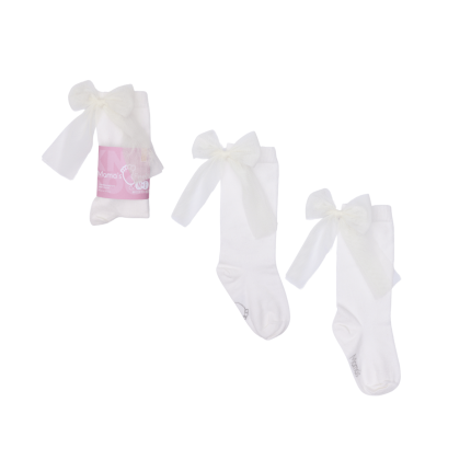 Podkolanówki z kokardą Candy Bow - Białe gładkie / Mama's Feet