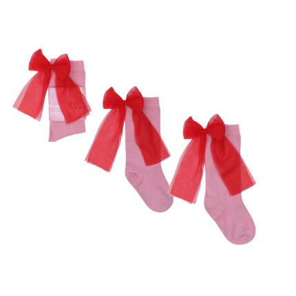 Podkolanówki z kokardą Candy Bow - Różowe gładkie / Mama's Feet