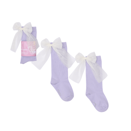 Podkolanówki z kokardą Candy Bow - Lawendowe z bielą / Mama's Feet