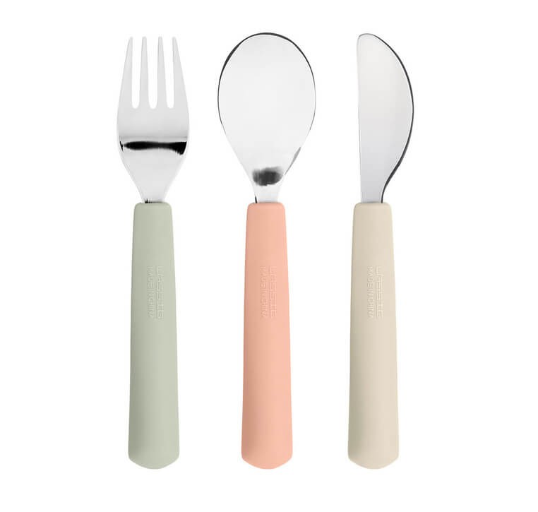Zestaw sztućców ze stali nierdzewnej z silikonową rączką 3 el. Happy Fruits Cherry / Lassig