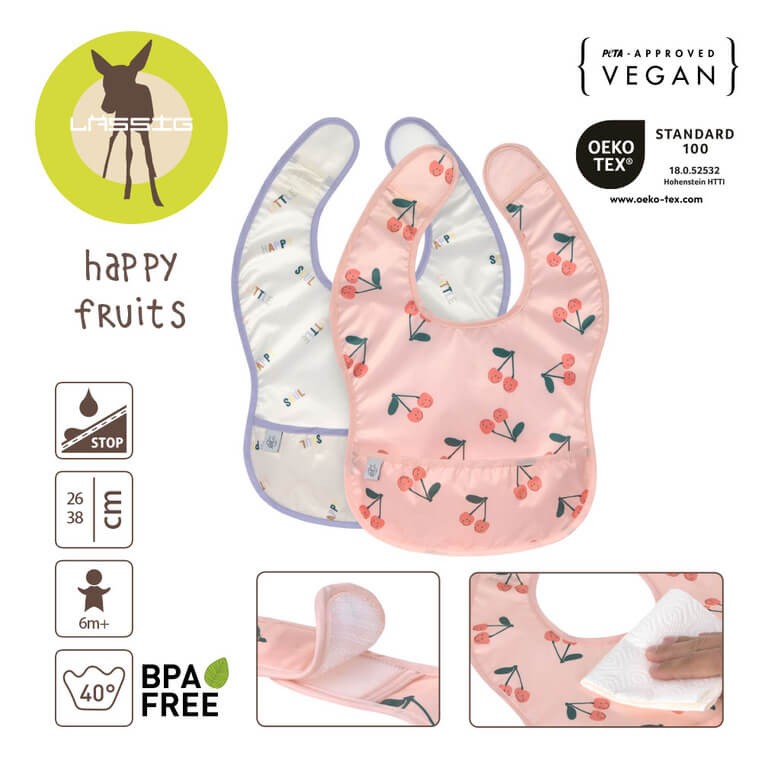 Zestaw śliniaków wodoodpornych 2szt. 6m+ Happy Fruits Cherry / Lassig