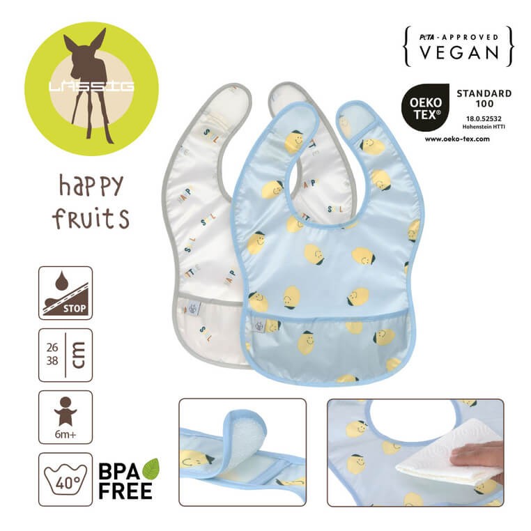 Zestaw śliniaków wodoodpornych 2szt. 6m+ Happy Fruits Lemon / Lassig