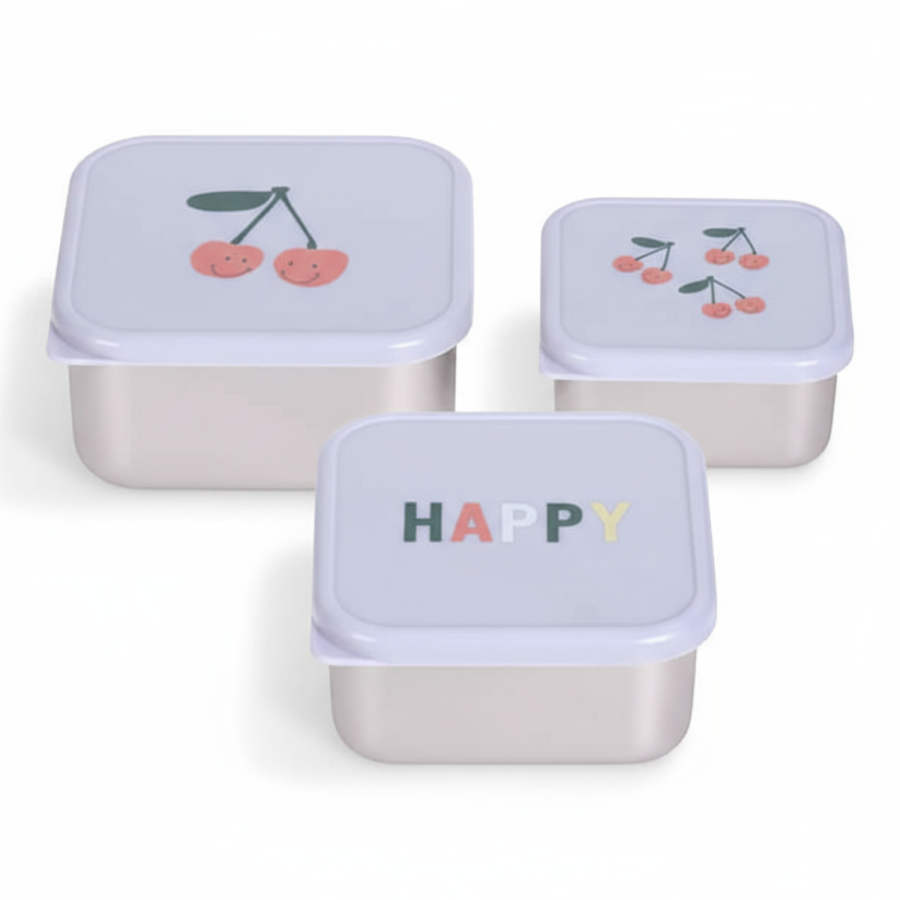 Pojemnik na przekąski snackbox ze stali nierdzewnej 3 szt. Happy Fruits Cherry / Lassig