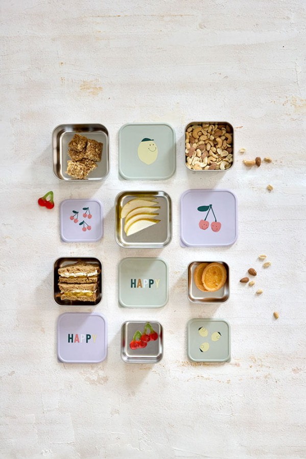 Pojemnik na przekąski snackbox ze stali nierdzewnej 3 szt. Happy Fruits Cherry / Lassig