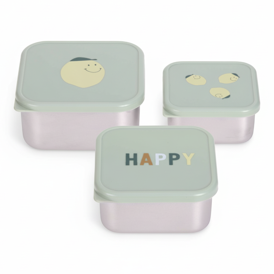 Pojemnik na przekąski snackbox ze stali nierdzewnej 3 szt. Happy Fruits Lemon / Lassig