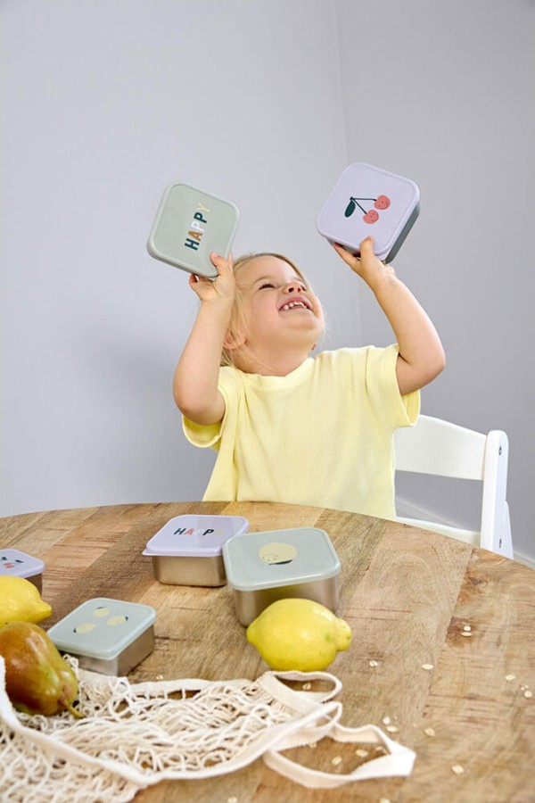 Pojemnik na przekąski snackbox ze stali nierdzewnej 3 szt. Happy Fruits Lemon / Lassig