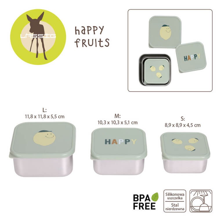 Pojemnik na przekąski snackbox ze stali nierdzewnej 3 szt. Happy Fruits Lemon / Lassig