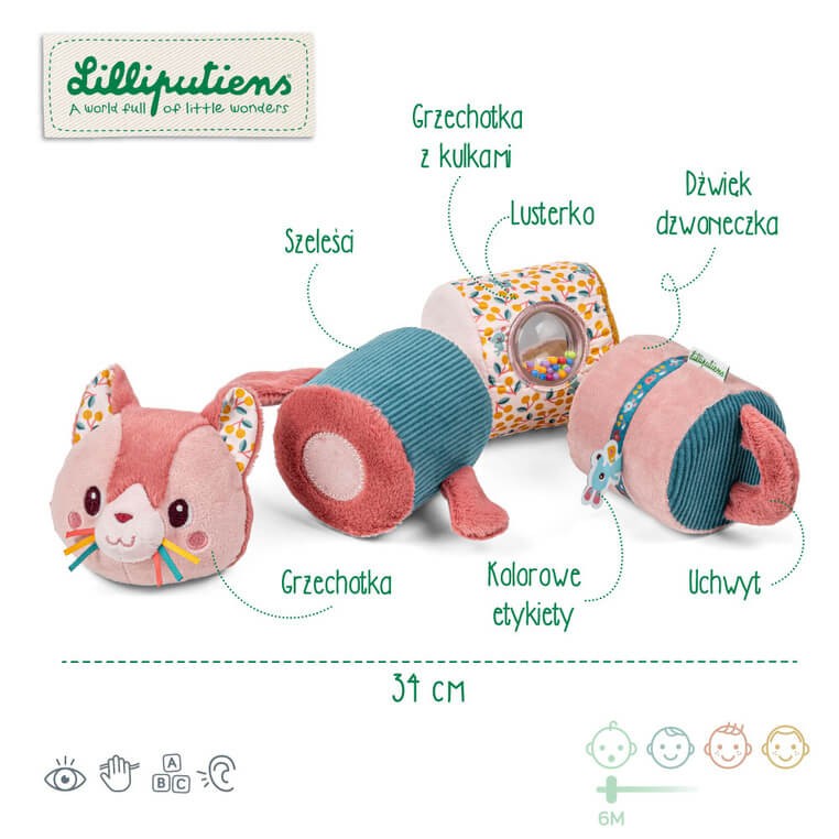 Wałek dźwiękowy 4-elementowy Kotka Jeanne 6 m+ / Lilliputiens