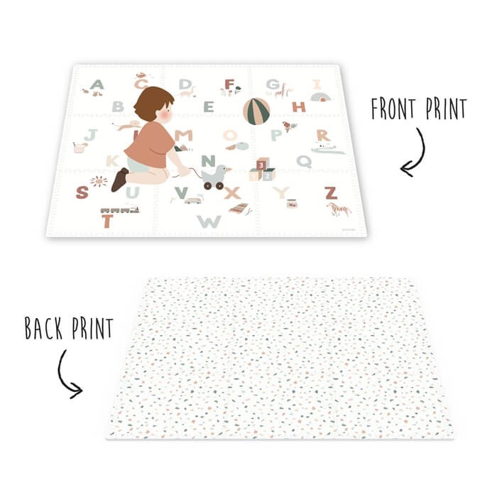 Dwustronna mata piankowa EEVAA 3w1 Alphabet, Terrazzo / Play&Go