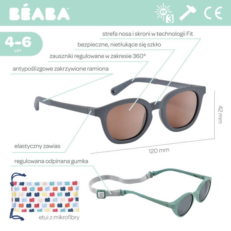 Okulary przeciwsłoneczne dla dzieci 4-6 lat Sunny - Mineral grey / Beaba