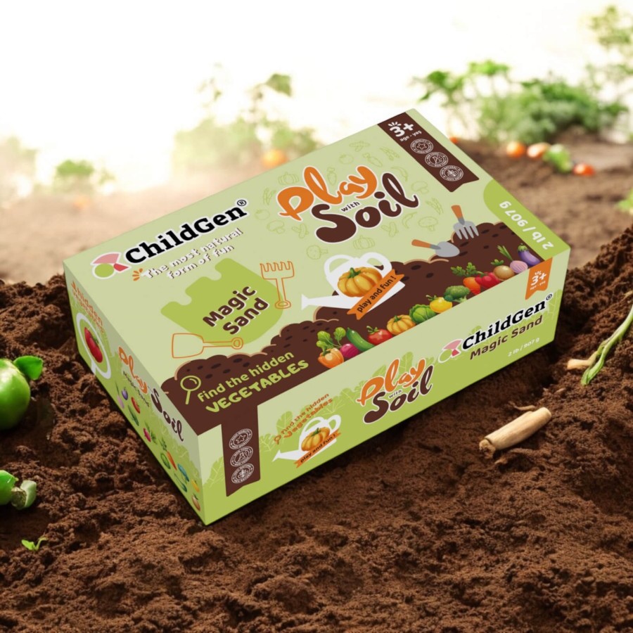 Piasek kinetyczny w pojemniku, Magiczna gleba z warzywami 100% naturalny, 907g / ChildGen