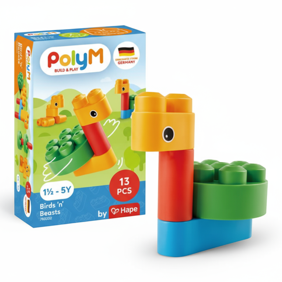 Klocki konstrukcyjne Ptaki i zwierzęta 13 el., 18m+ /  PolyM