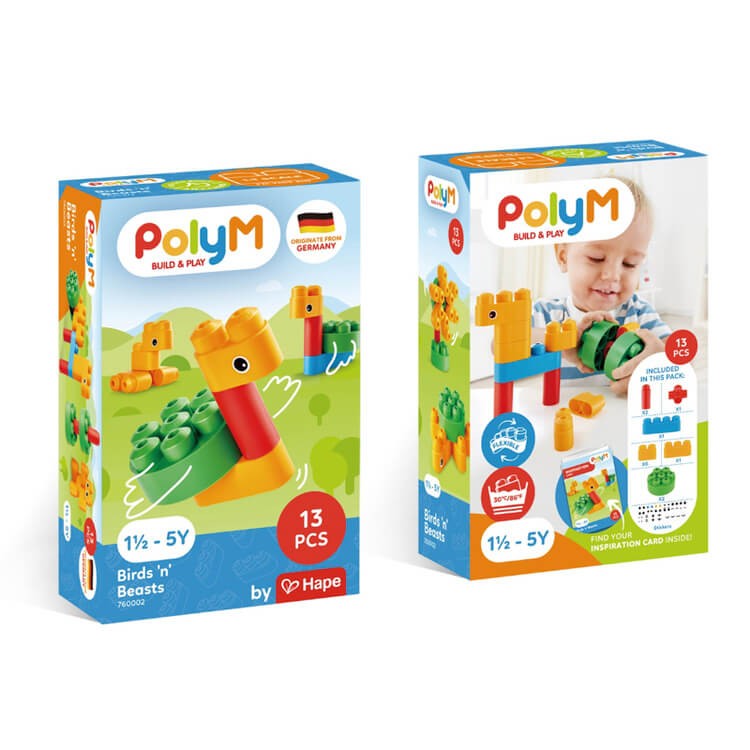 Klocki konstrukcyjne Ptaki i zwierzęta 13 el., 18m+ /  PolyM