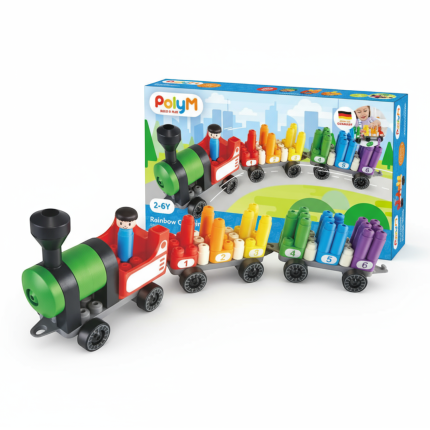 Klocki konstrukcyjne Tęczowy pociąg do liczenia 63 el., 2+ /  PolyM