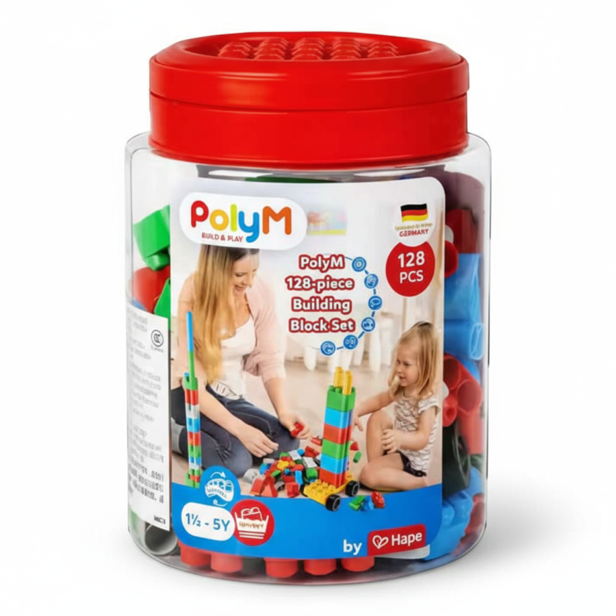 Klocki konstrukcyjne w pudełku Zestaw małego konstruktora 128 el., 18m+ /  PolyM