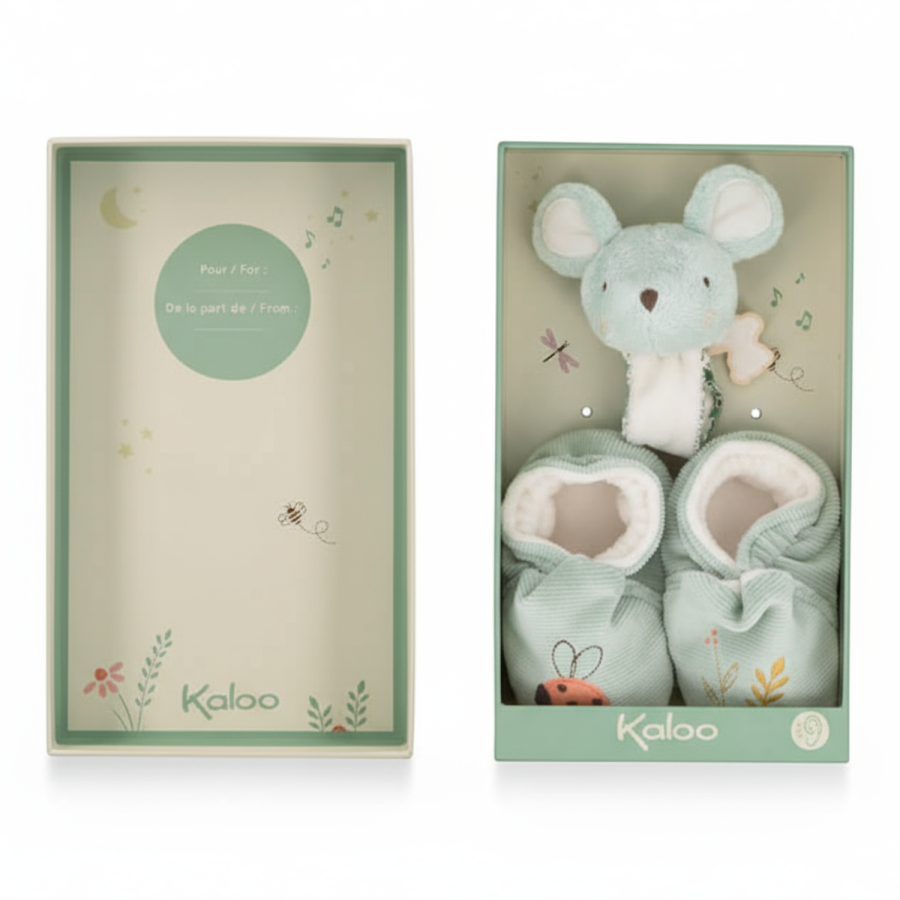 Zestaw prezentowy 2w1 Myszka (grzechotka + buciki) kolekcja Petites Chansons / Kaloo