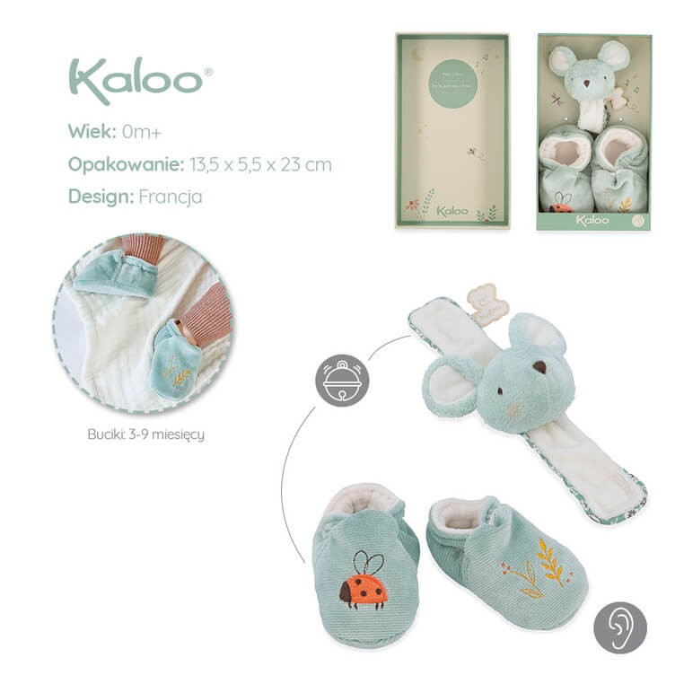 Zestaw prezentowy 2w1 Myszka (grzechotka + buciki) kolekcja Petites Chansons / Kaloo