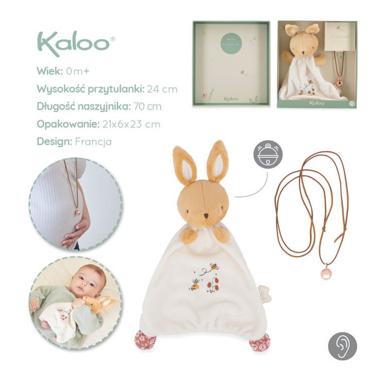 Zestaw prezentowy 2w1 Króliczek (komforter + naszyjnik dzwoneczek ciążowy Bola) Petites Chansons / Kaloo