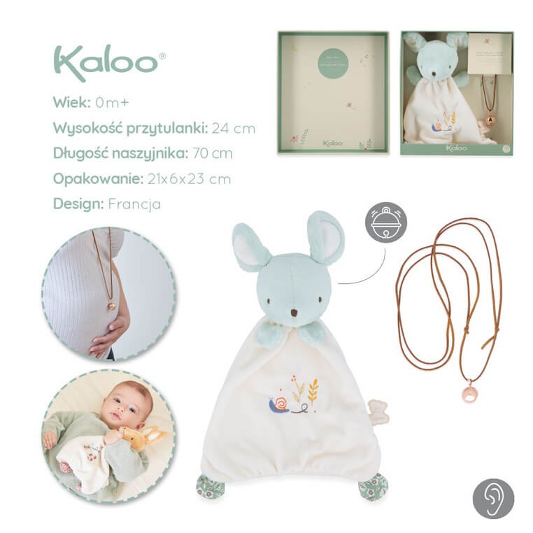 Zestaw prezentowy 2w1 Myszka (komforter + naszyjnik dzwoneczek ciążowy Bola) Petites Chansons / Kaloo