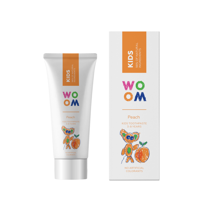 Naturalna pasta do zębów dla dzieci w wieku 3-8 lat o smaku brzoskwiniowym, 50 ml / WOOM
