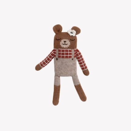 Dziergany miś z wełny alpaki - sienna plaid shirt / Main Sauvage