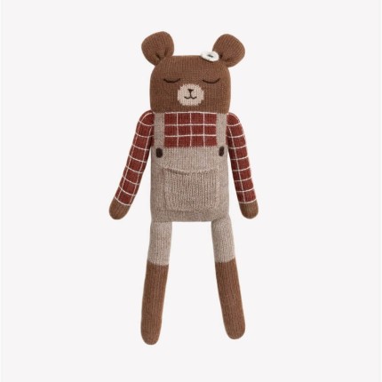 Duży dziergany miś z wełny alpaki - sienna plaid shirt / Main Sauvage