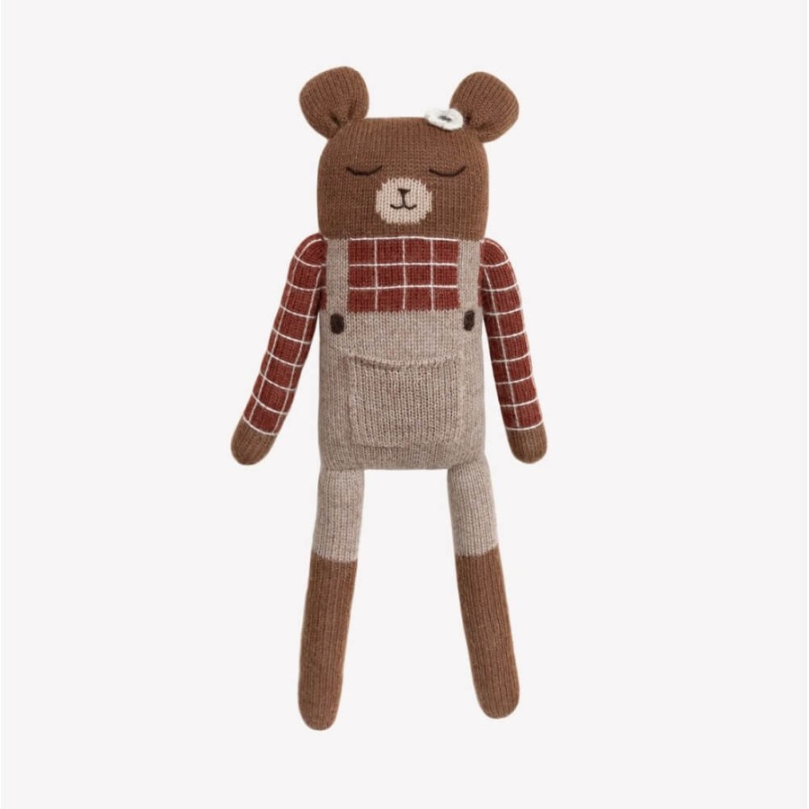 Duży dziergany miś z wełny alpaki - sienna plaid shirt / Main Sauvage