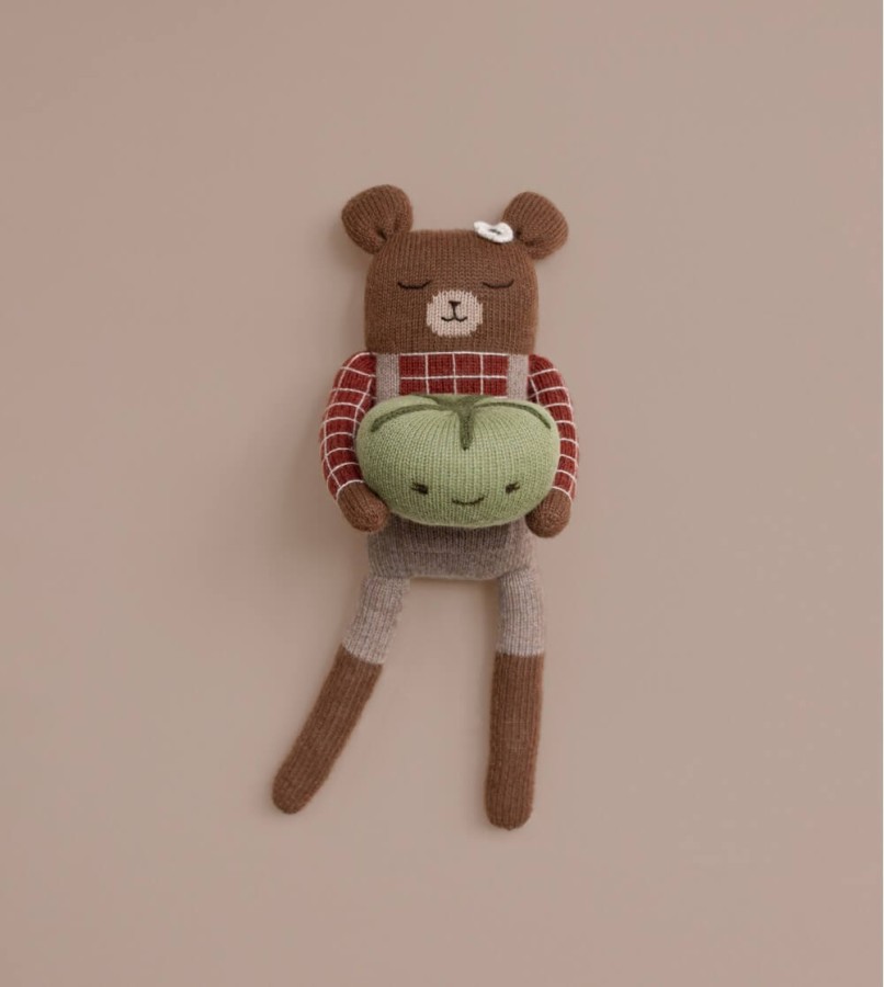 Duży dziergany miś z wełny alpaki - sienna plaid shirt / Main Sauvage