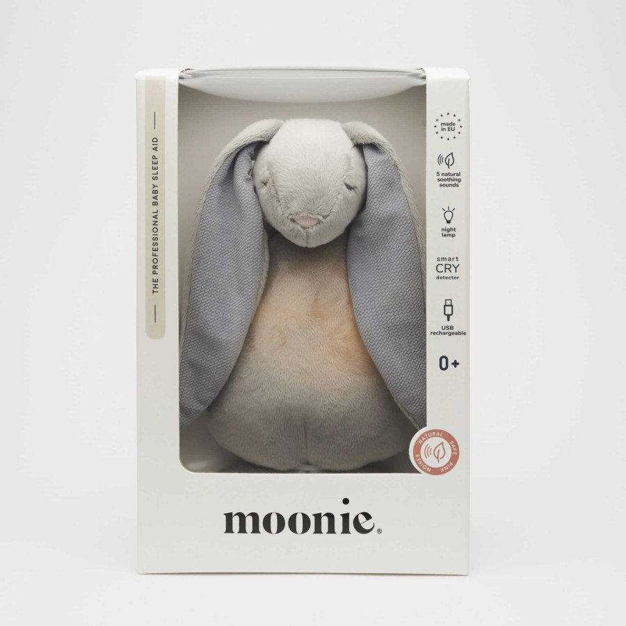 Moonie 2.0 SILVER - szumiący króliczek z lampką nocną Szary, szare uszy