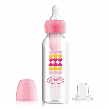 Zestaw „Od butelki do kubka” różowy 250ml, standard wąska szyjka / Dr Brown's