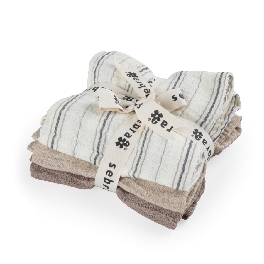 Pieluszki muślinowe 3 szt. - Cream stripe, beige / Sebra