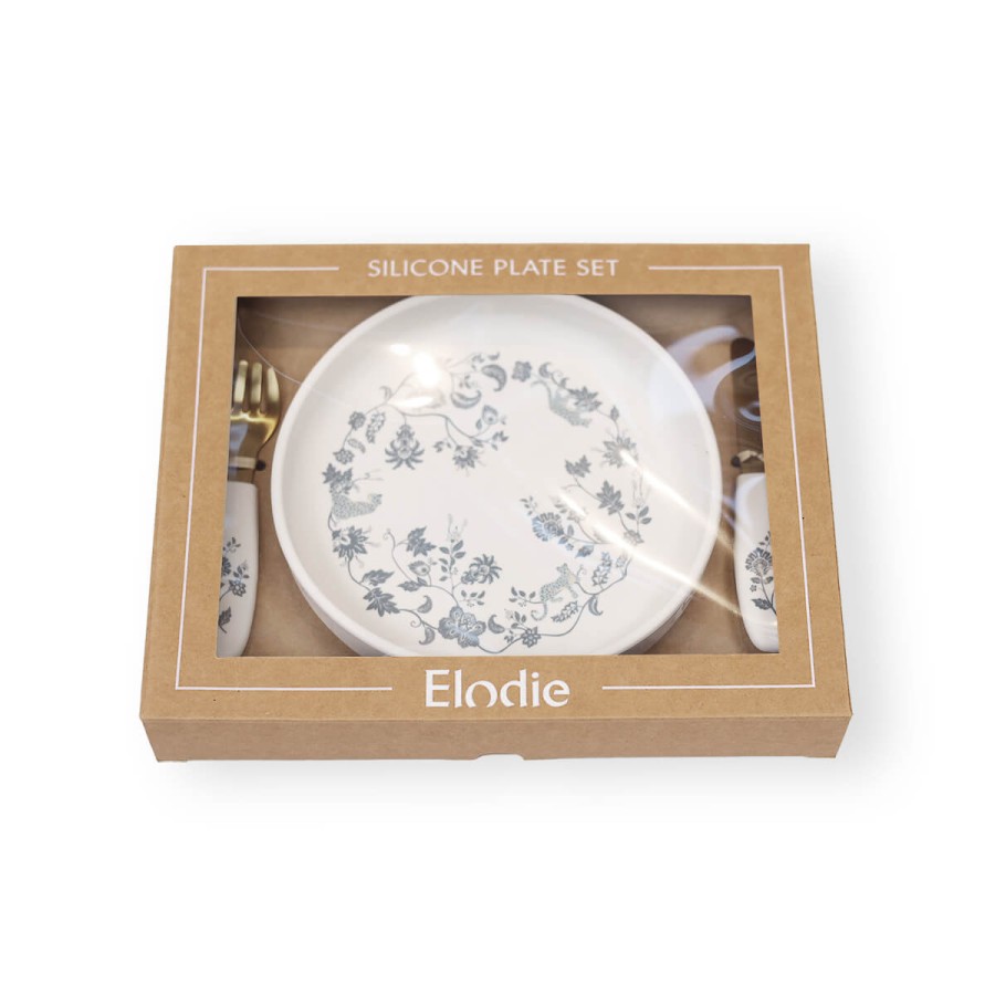 Zestaw silikonowy - talerzyk i sztućce - Garden Leo Toile / Elodie Details