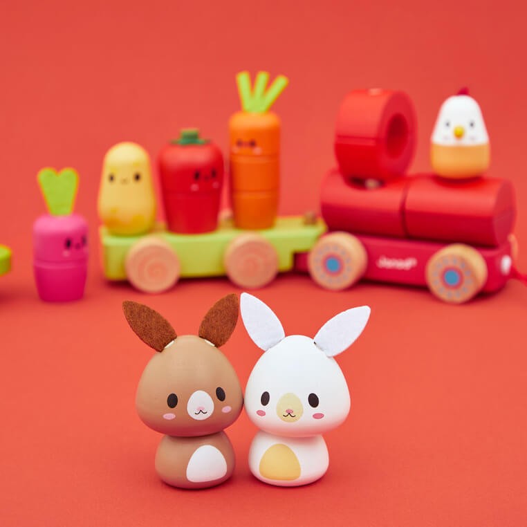 Pociąg z klockami i figurkami do ciągnięcia Farma 12m+ / Janod