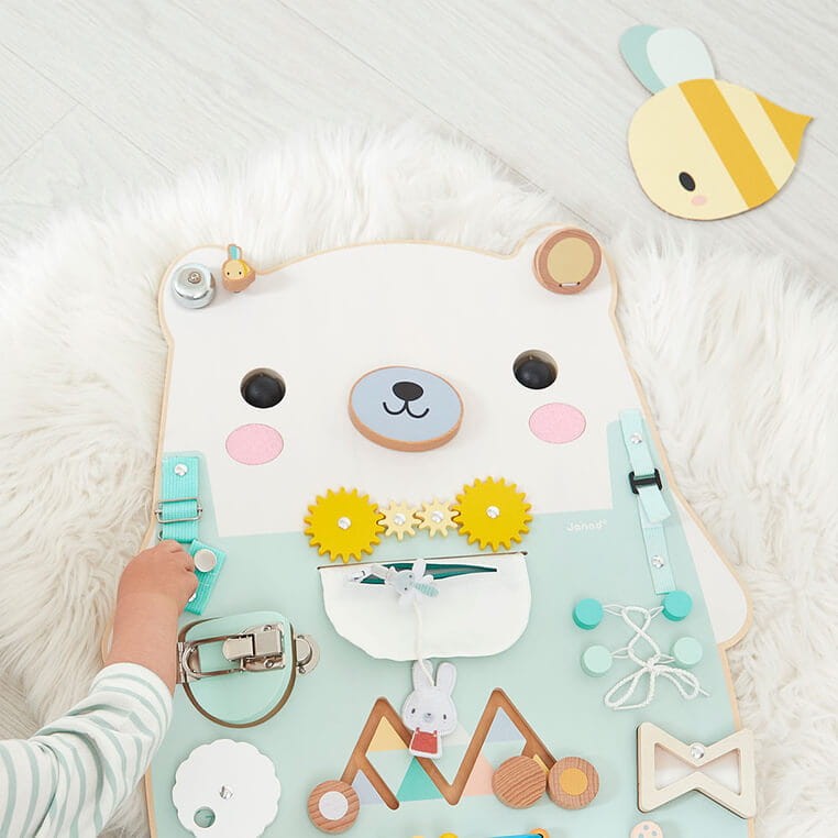 Duża drewniana tablica manipulacyjna 20 aktywności Miś Pure 18m+ / Janod