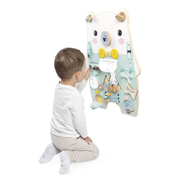 Duża drewniana tablica manipulacyjna 20 aktywności Miś Pure 18m+ / Janod