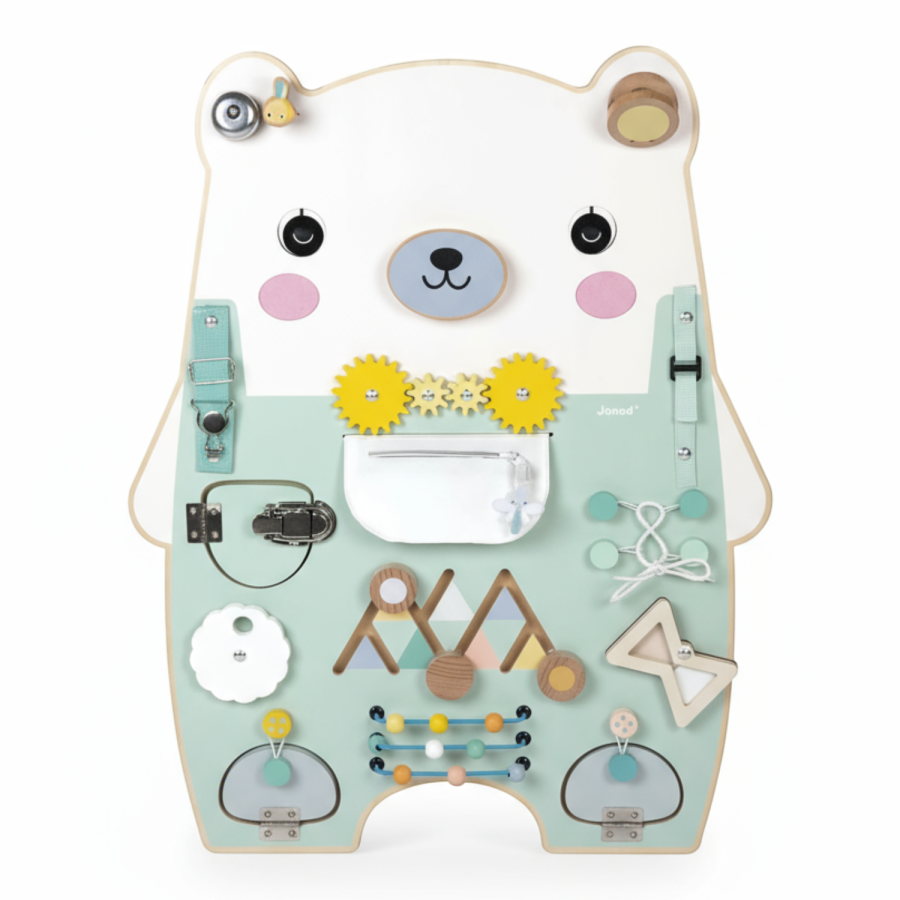 Duża drewniana tablica manipulacyjna 20 aktywności Miś Pure 18m+ / Janod