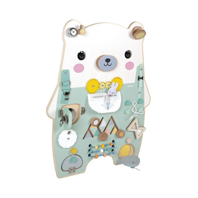 Duża drewniana tablica manipulacyjna 20 aktywności Miś Pure 18m+ / Janod