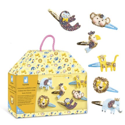 Zestaw kreatywny do tworzenia biżuterii Brokatowe spinki do włosów Egzotyczne zwierzęta 5+ / Janod