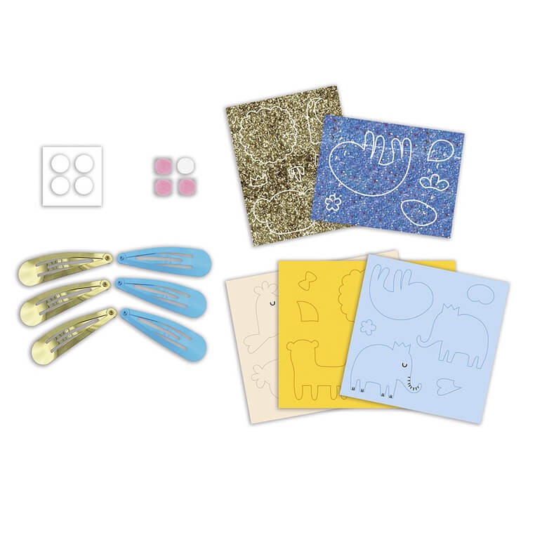 Zestaw kreatywny do tworzenia biżuterii Brokatowe spinki do włosów Egzotyczne zwierzęta 5+ / Janod