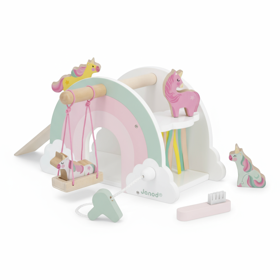 Drewaniany domek jednorożców z 5 akcesoriami Jednorożce 18m+ / Janod