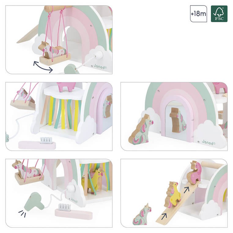 Drewaniany domek jednorożców z 5 akcesoriami Jednorożce 18m+ / Janod