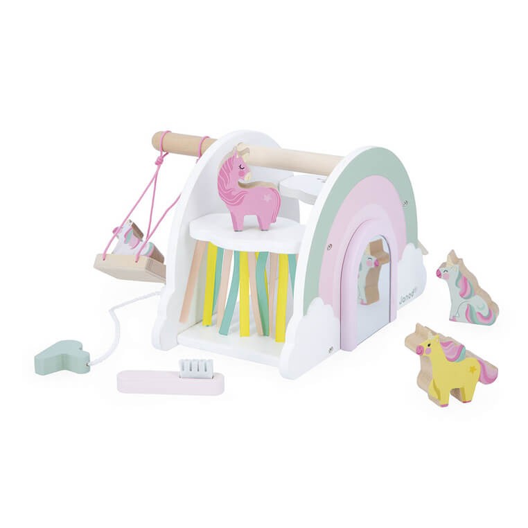 Drewaniany domek jednorożców z 5 akcesoriami Jednorożce 18m+ / Janod