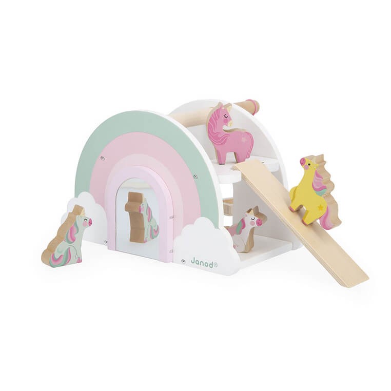 Drewaniany domek jednorożców z 5 akcesoriami Jednorożce 18m+ / Janod