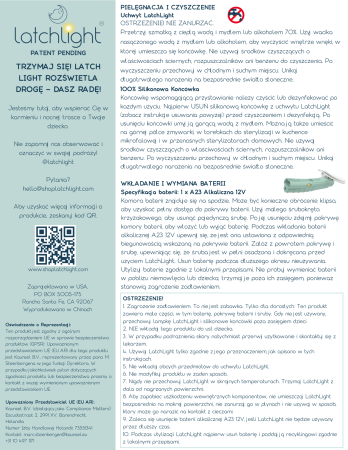 Innowacyjna lampka nocna nie zaburzająca fazy snu, przenośna, z klipsem i światłem kierunkowym / LatchLight