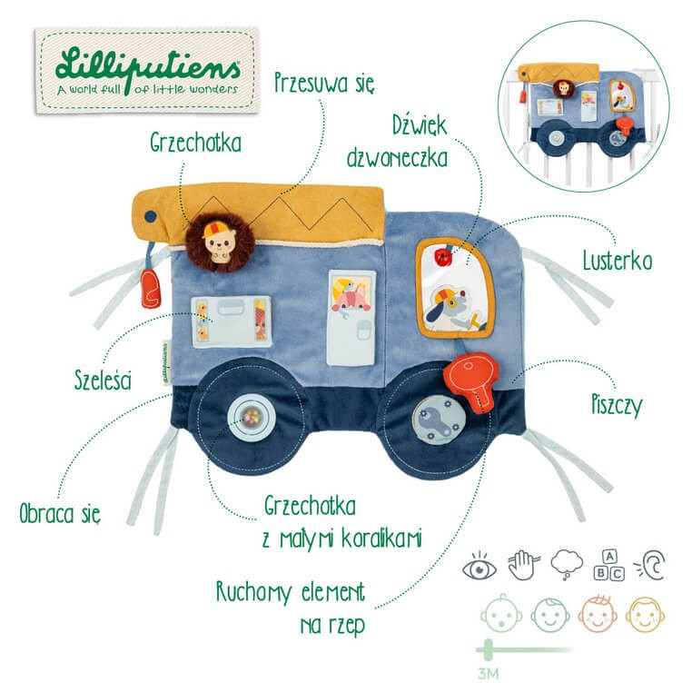 Miękka tablica aktywizująca samochód Piesek Jules 3 m+ / Lilliputiens