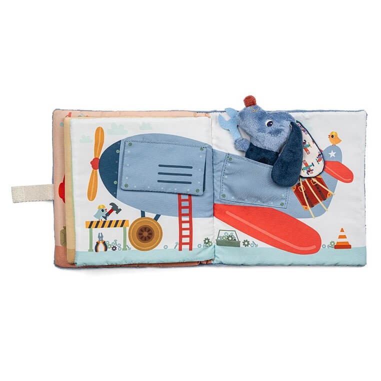 Miękka książeczka aktywizująca "Garaż Pieska Jules'a" 12 m+ / Lilliputiens