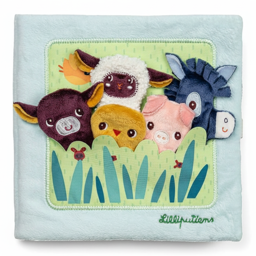 Książeczka aktywizująca z mini-pacynkami Farma 12 m+ / Lilliputiens