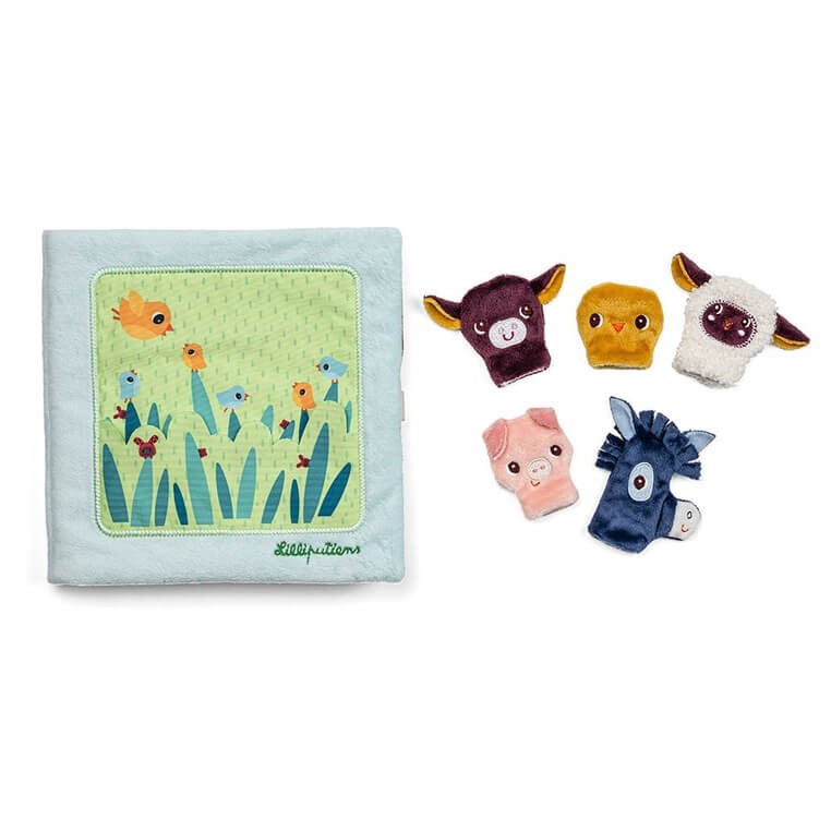 Książeczka aktywizująca z mini-pacynkami Farma 12 m+ / Lilliputiens