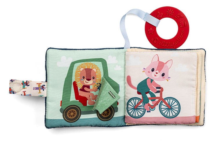 Mini-książeczka wielofunkcyjna z szeleszczącą folią i gryzakiem Piesek Jules 6 m+ / Lilliputiens